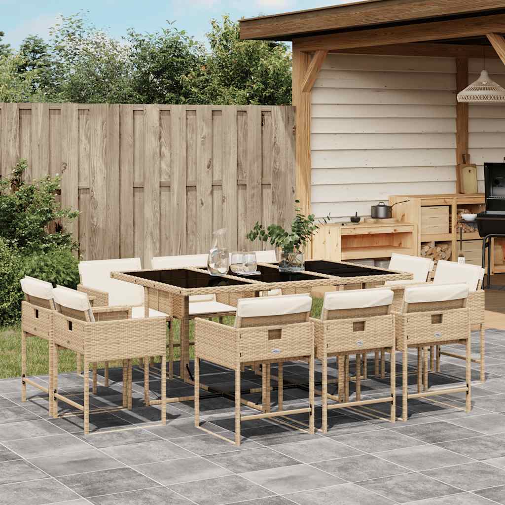 spisebordssæt til haven 11 dele med hynder polyrattan beige