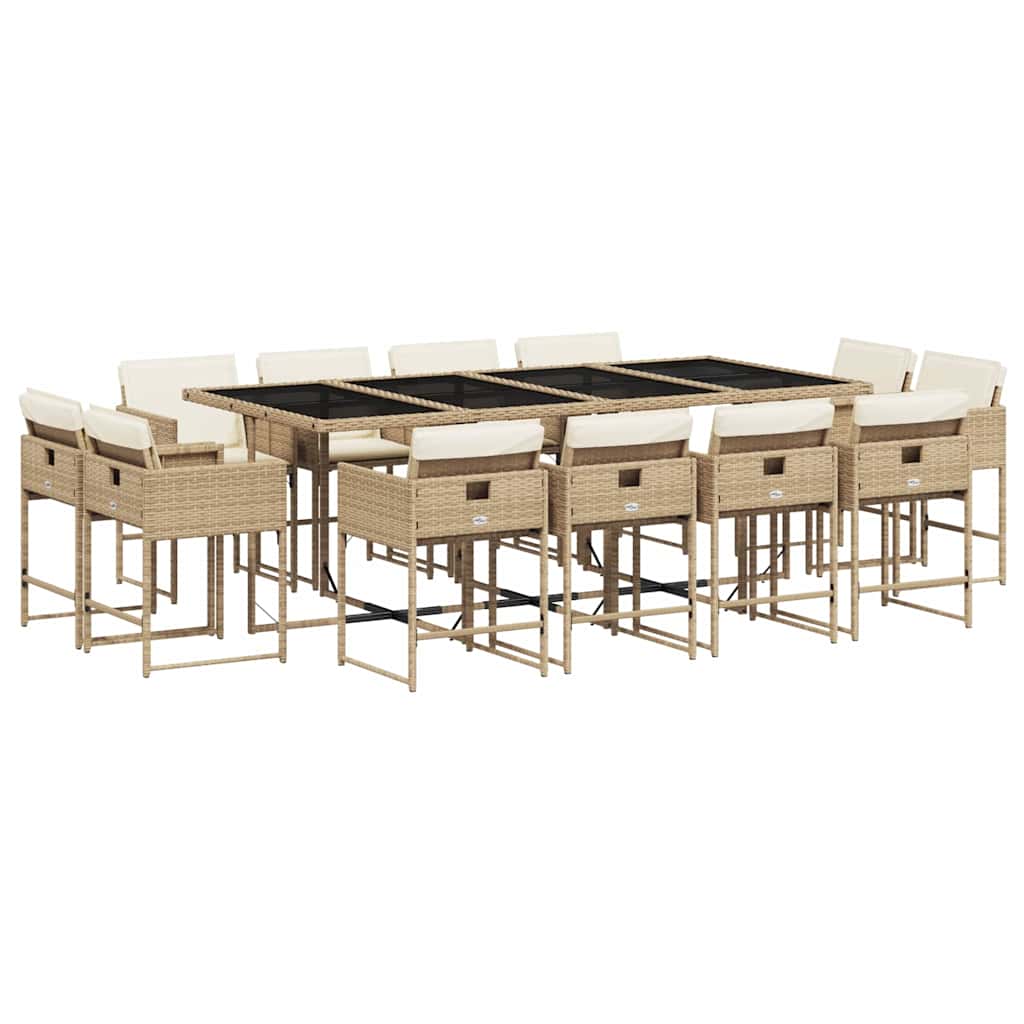 spisebordssæt til haven 13 dele med hynder polyrattan beige
