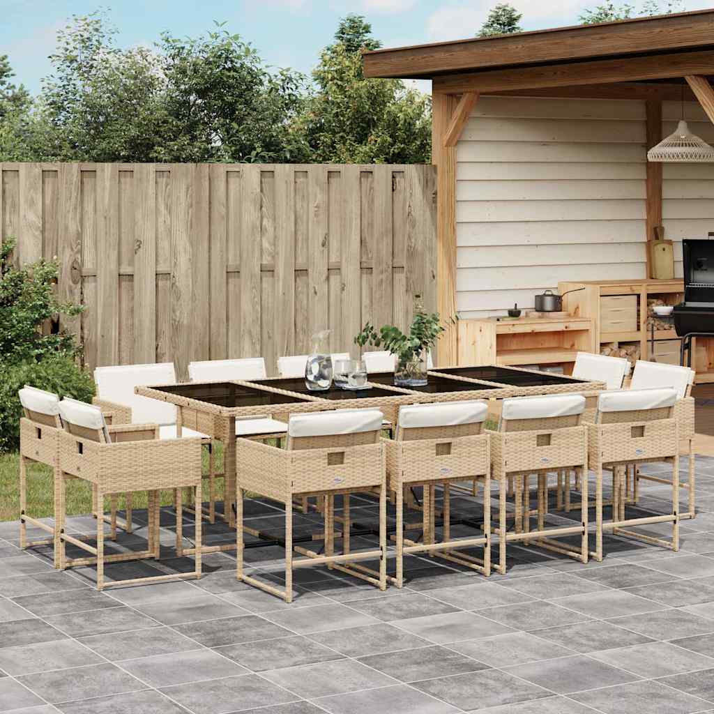 spisebordssæt til haven 13 dele med hynder polyrattan beige