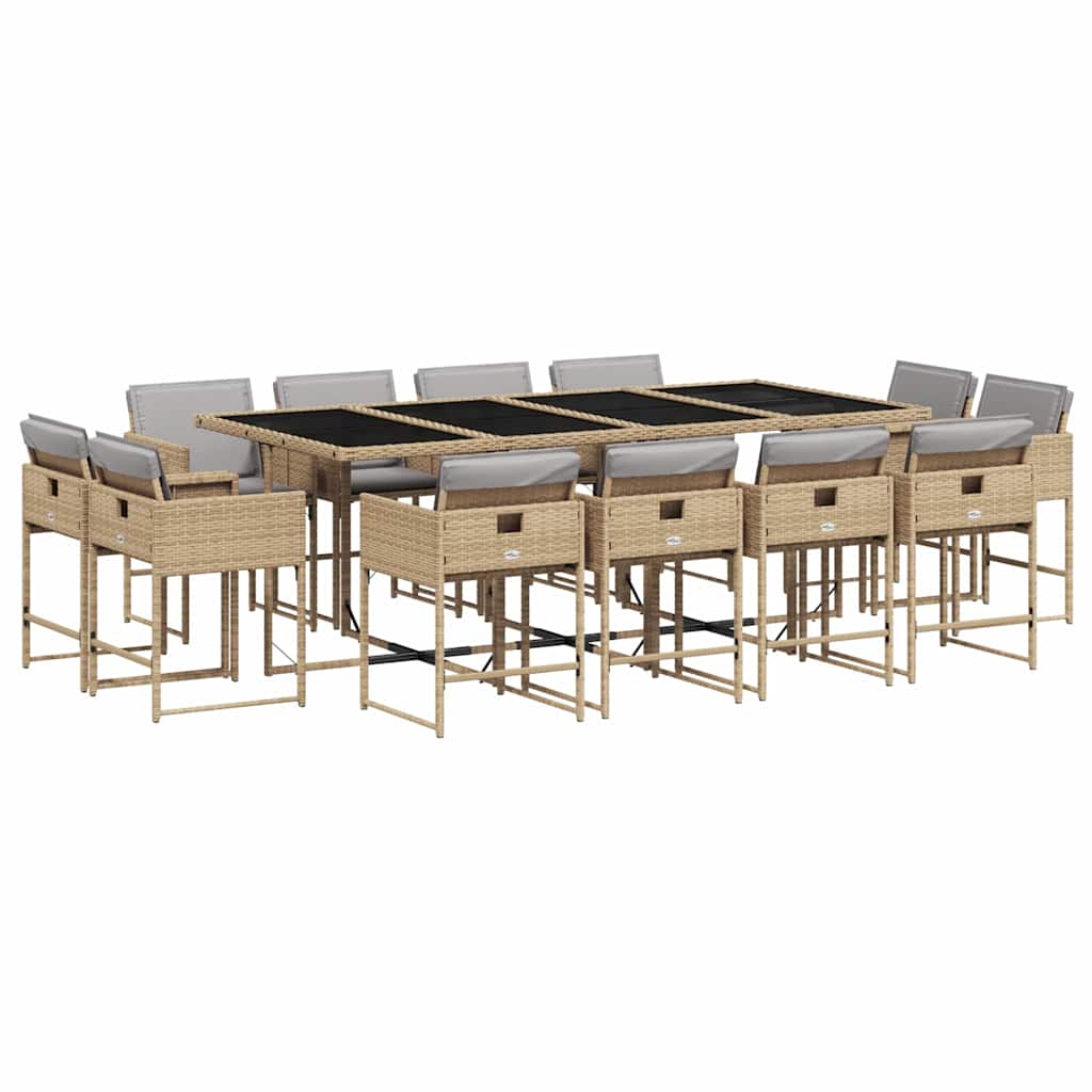 spisebordssæt til haven 13 dele med hynder polyrattan beige