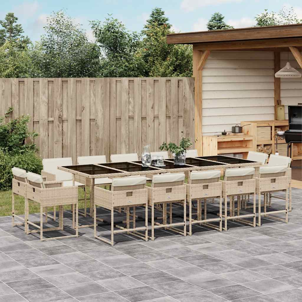 spisebordssæt til haven 15 dele med hynder polyrattan beige