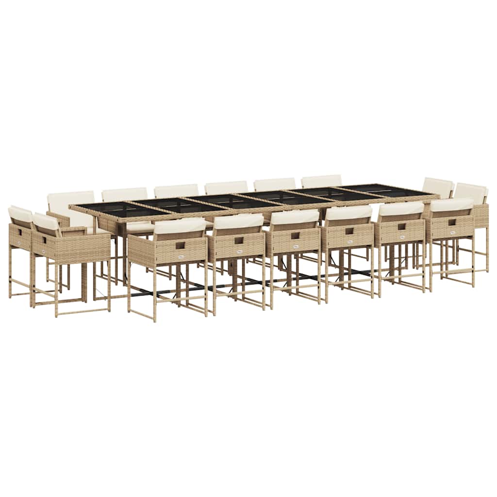 spisebordssæt til haven 17 dele med hynder polyrattan beige