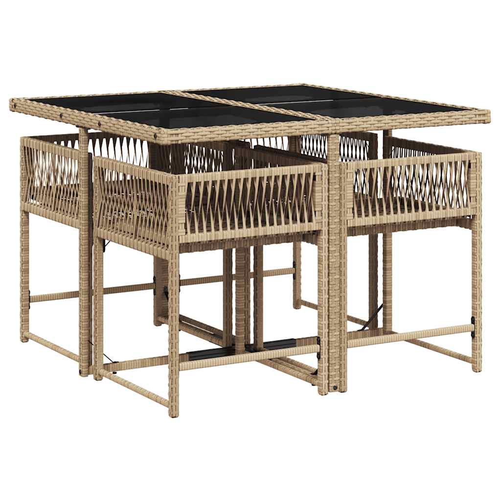 spisebordssæt til haven 5 dele med hynder polyrattan beige