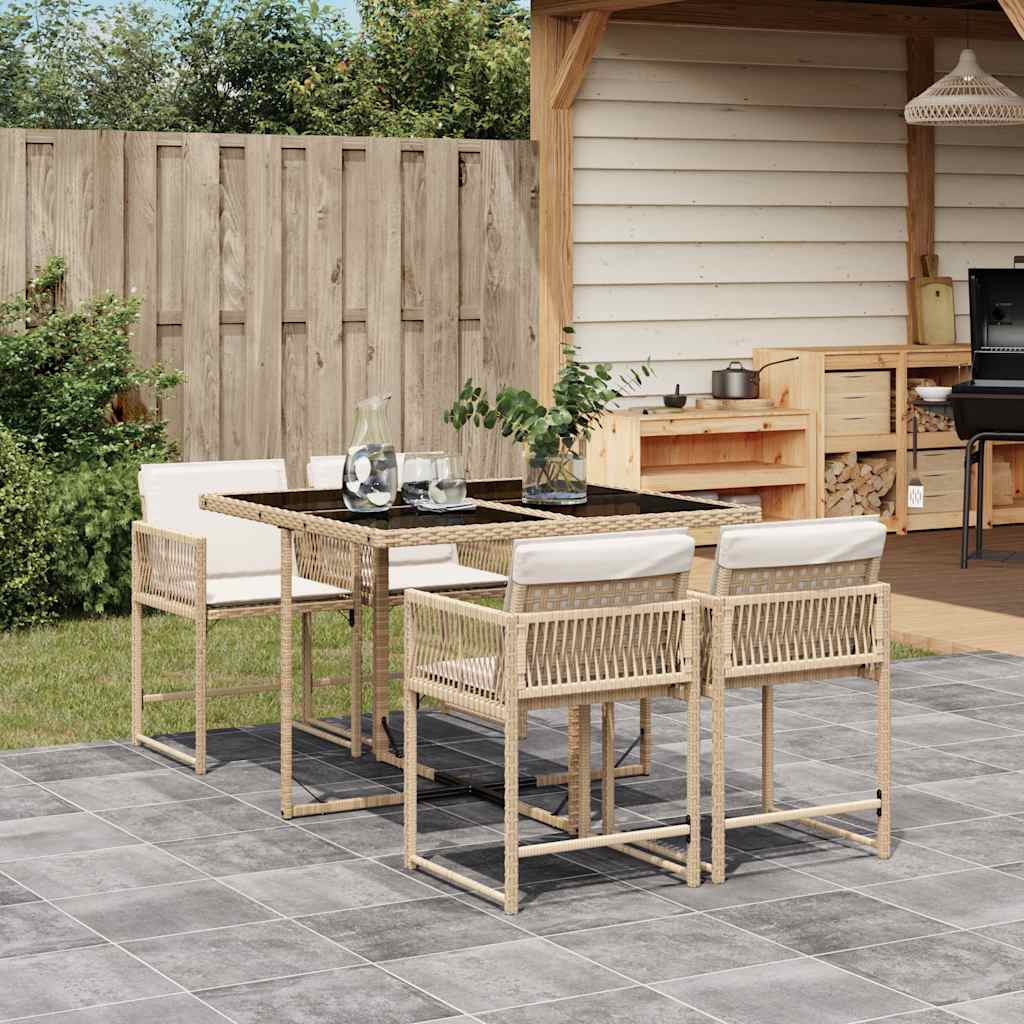 spisebordssæt til haven 5 dele med hynder polyrattan beige