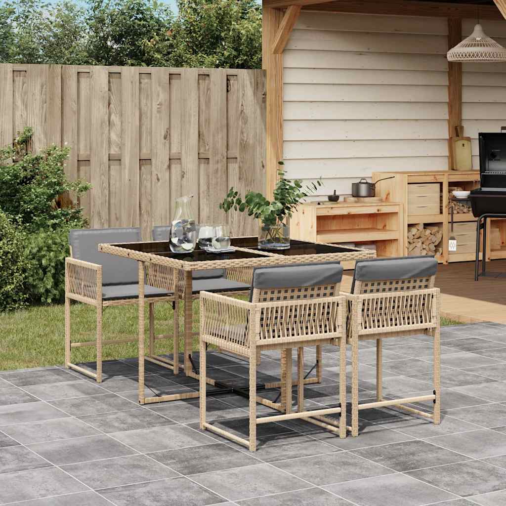 spisebordssæt til haven 5 dele med hynder polyrattan beige
