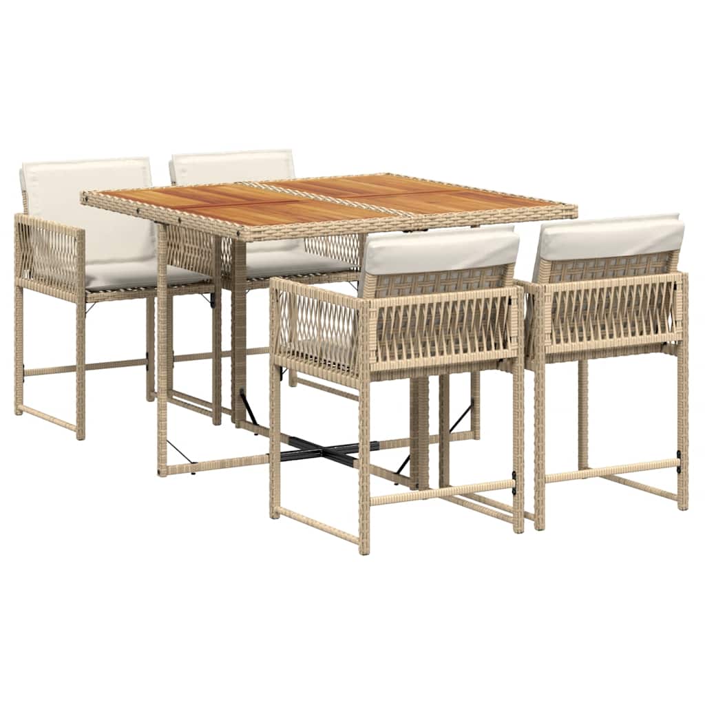 spisebordssæt til haven 5 dele med hynder polyrattan beige