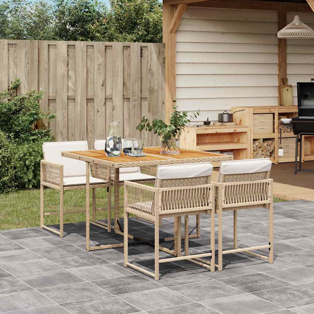 spisebordssæt til haven 5 dele med hynder polyrattan beige