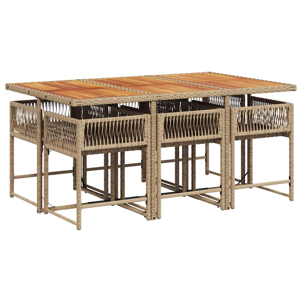 spisebordssæt til haven 7 dele med hynder polyrattan beige