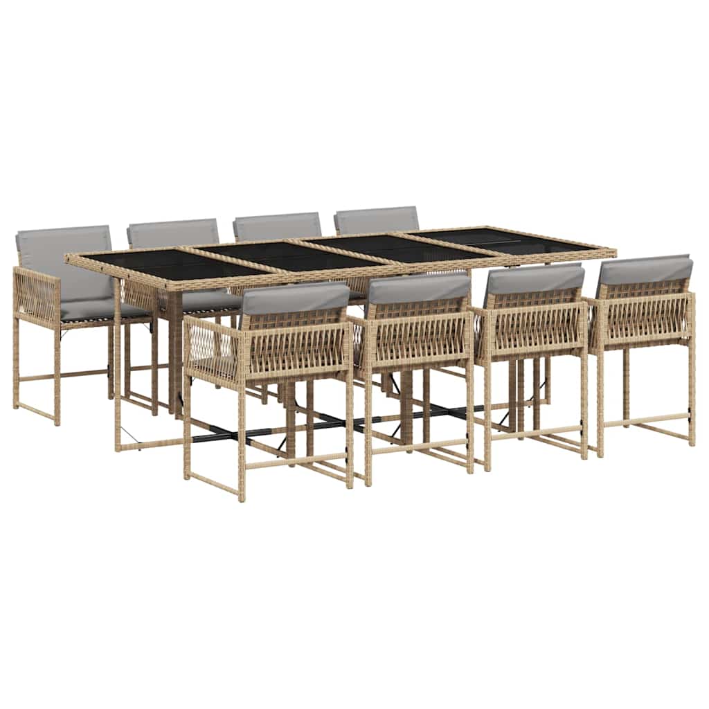 spisebordssæt til haven 9 dele med hynder polyrattan beige