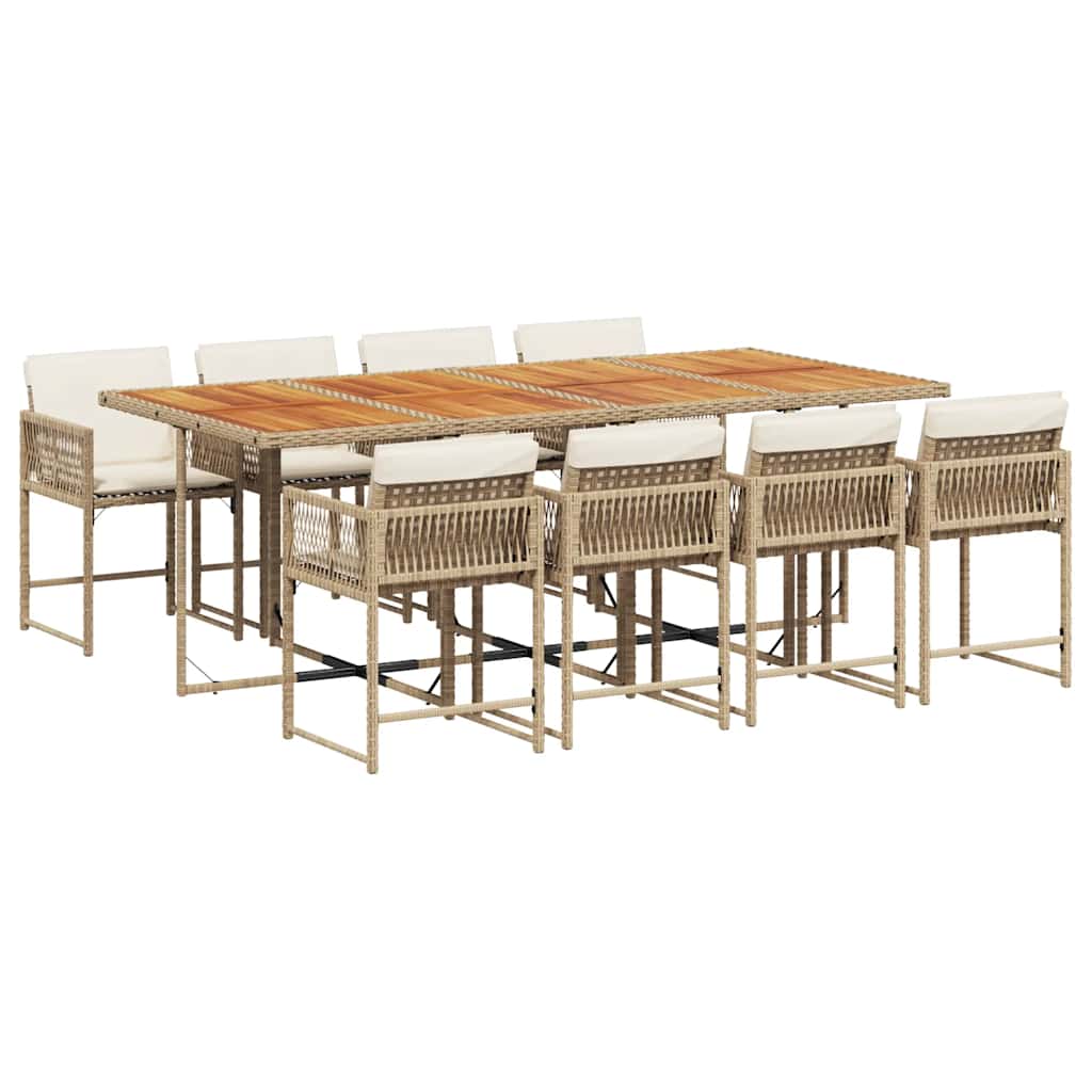 spisebordssæt til haven 9 dele med hynder polyrattan beige