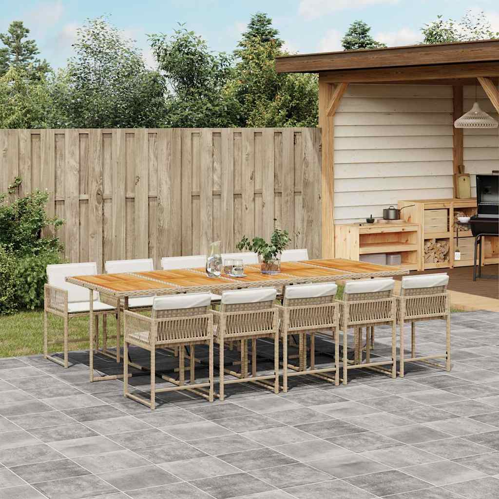spisebordssæt til haven 11 dele med hynder polyrattan beige