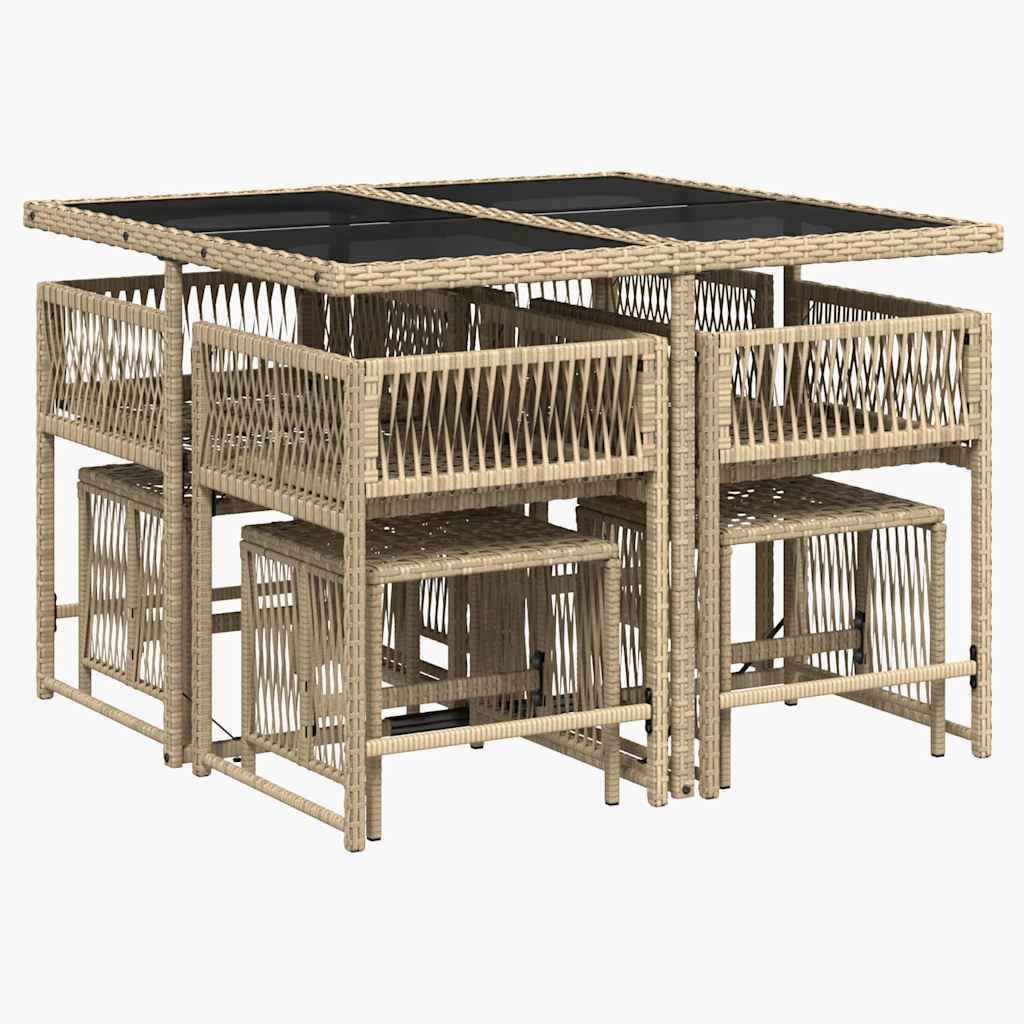 spisebordssæt til haven 9 dele med hynder polyrattan beige