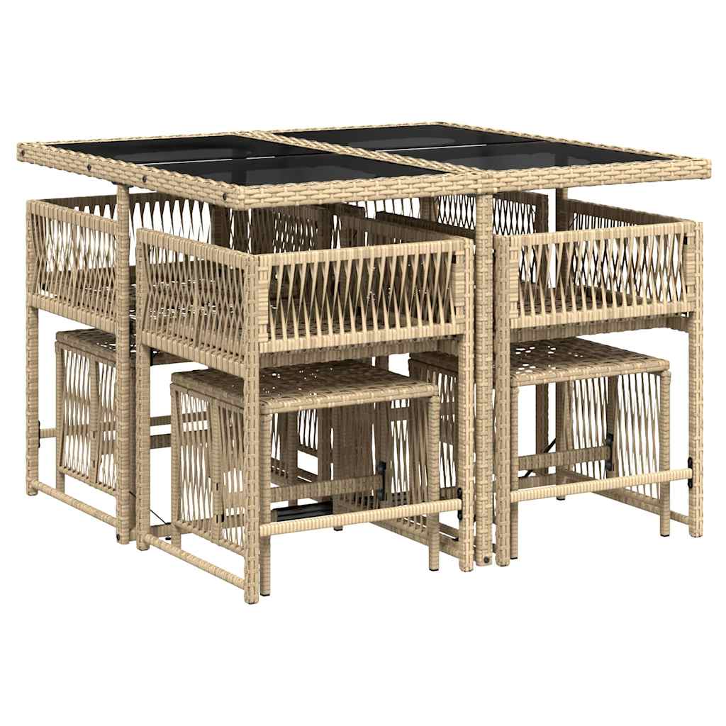 spisebordssæt til haven 9 dele med hynder polyrattan beige
