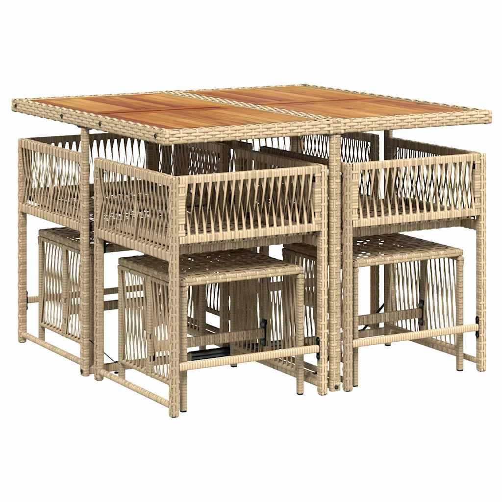 spisebordssæt til haven 9 dele med hynder polyrattan beige