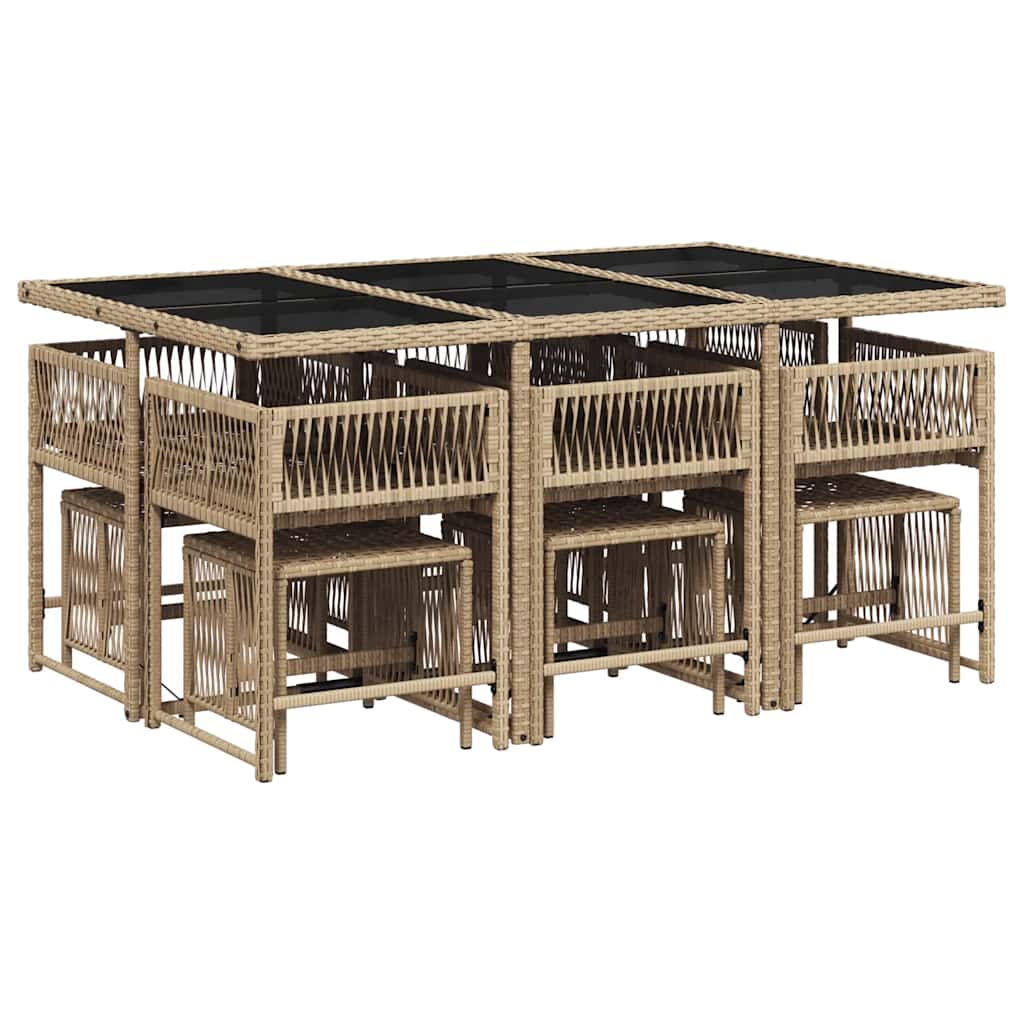 spisebordssæt til haven 11 dele med hynder polyrattan beige