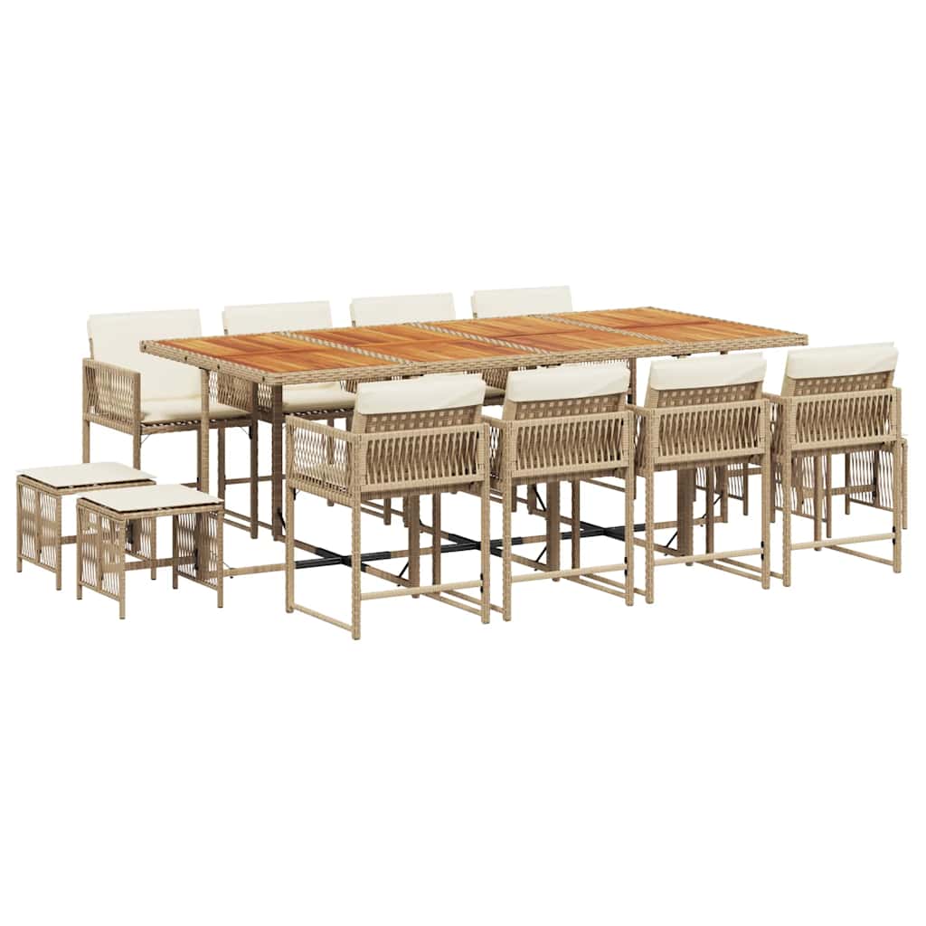 spisebordssæt til haven 13 dele med hynder polyrattan beige