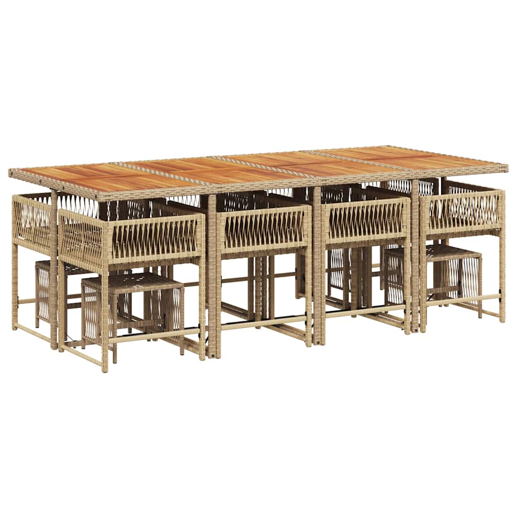 spisebordssæt til haven 13 dele med hynder polyrattan beige