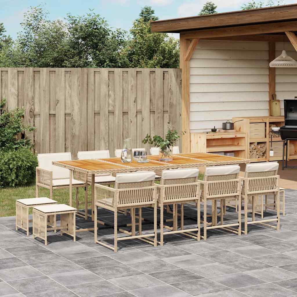 spisebordssæt til haven 13 dele med hynder polyrattan beige