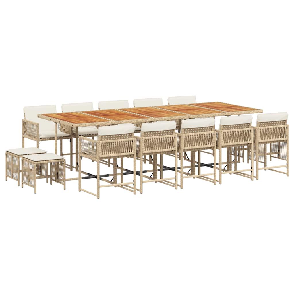 spisebordssæt til haven 15 dele med hynder polyrattan beige