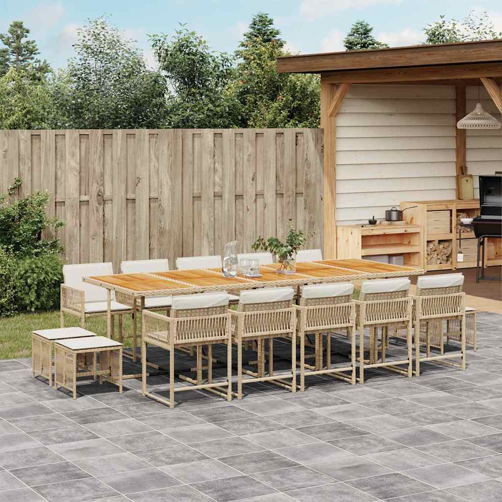 spisebordssæt til haven 15 dele med hynder polyrattan beige