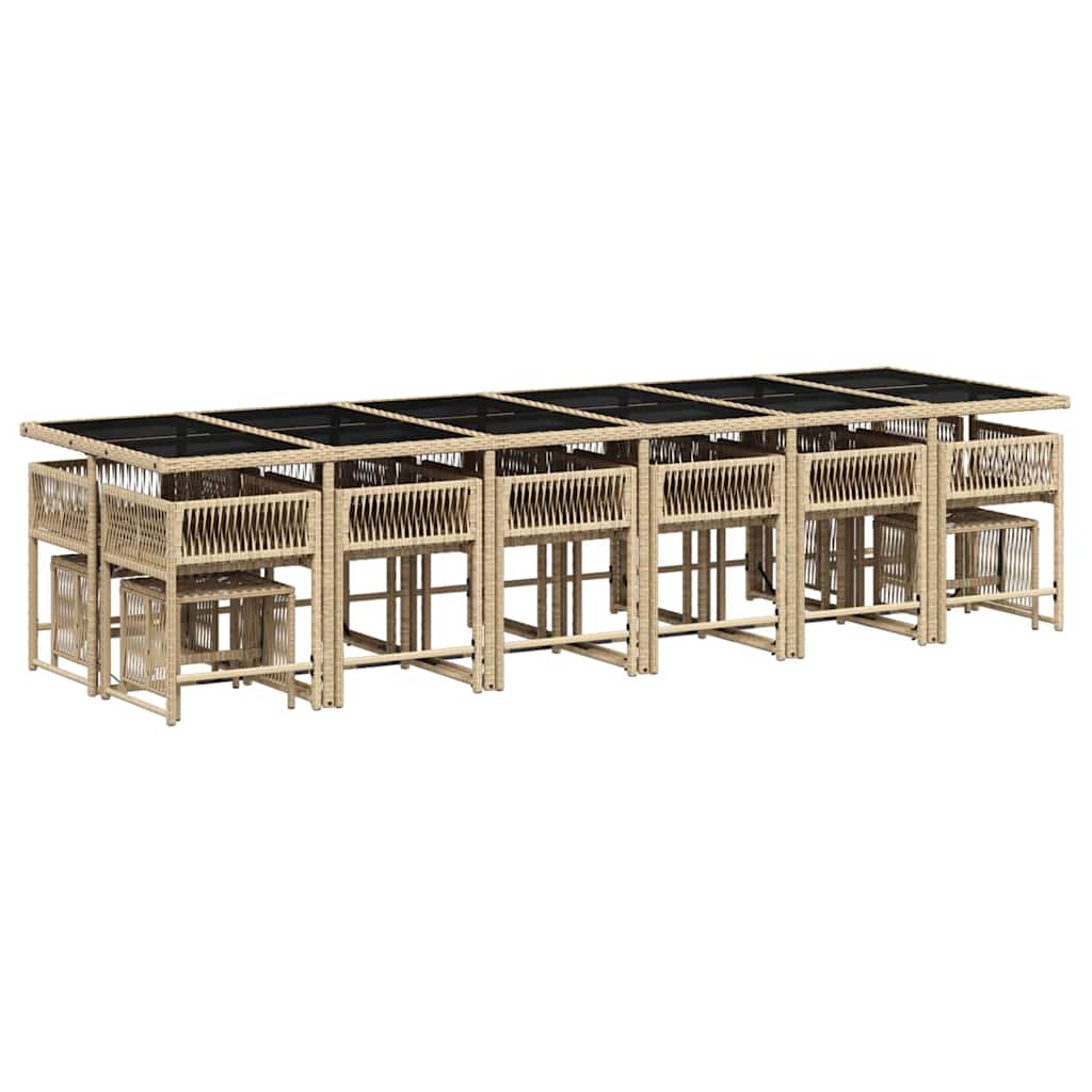 spisebordssæt til haven 17 dele med hynder polyrattan beige