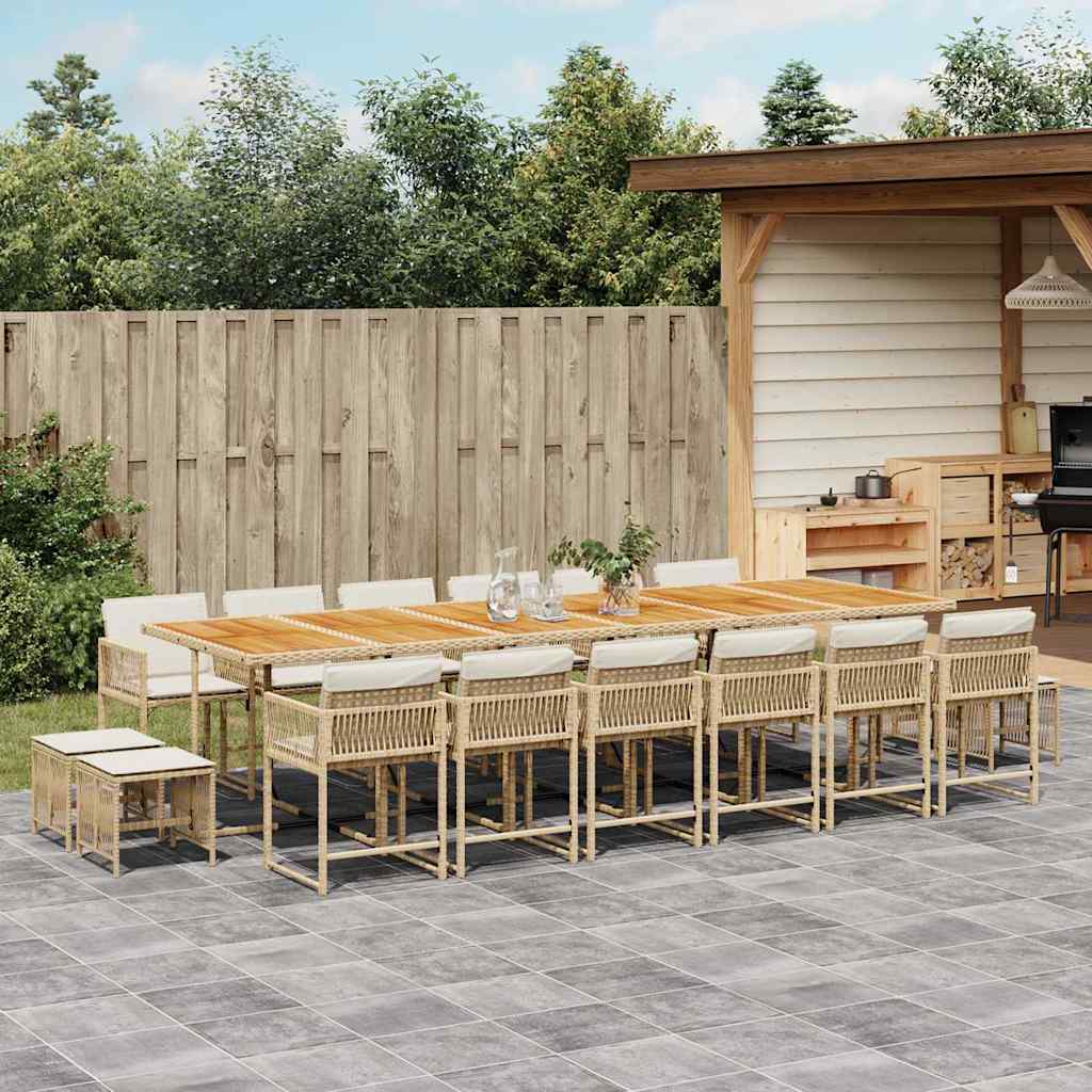 spisebordssæt til haven 17 dele med hynder polyrattan beige