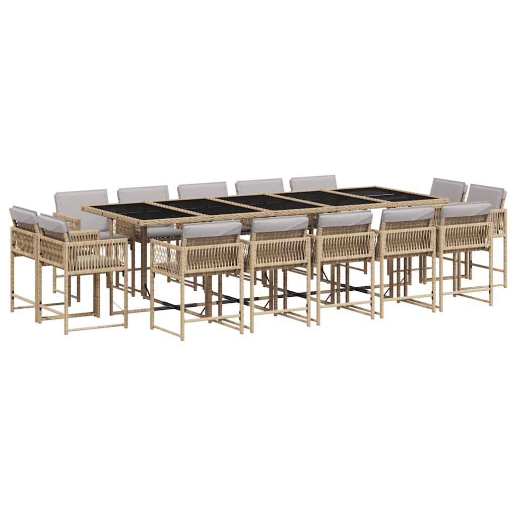 spisebordssæt til haven 15 dele med hynder polyrattan beige
