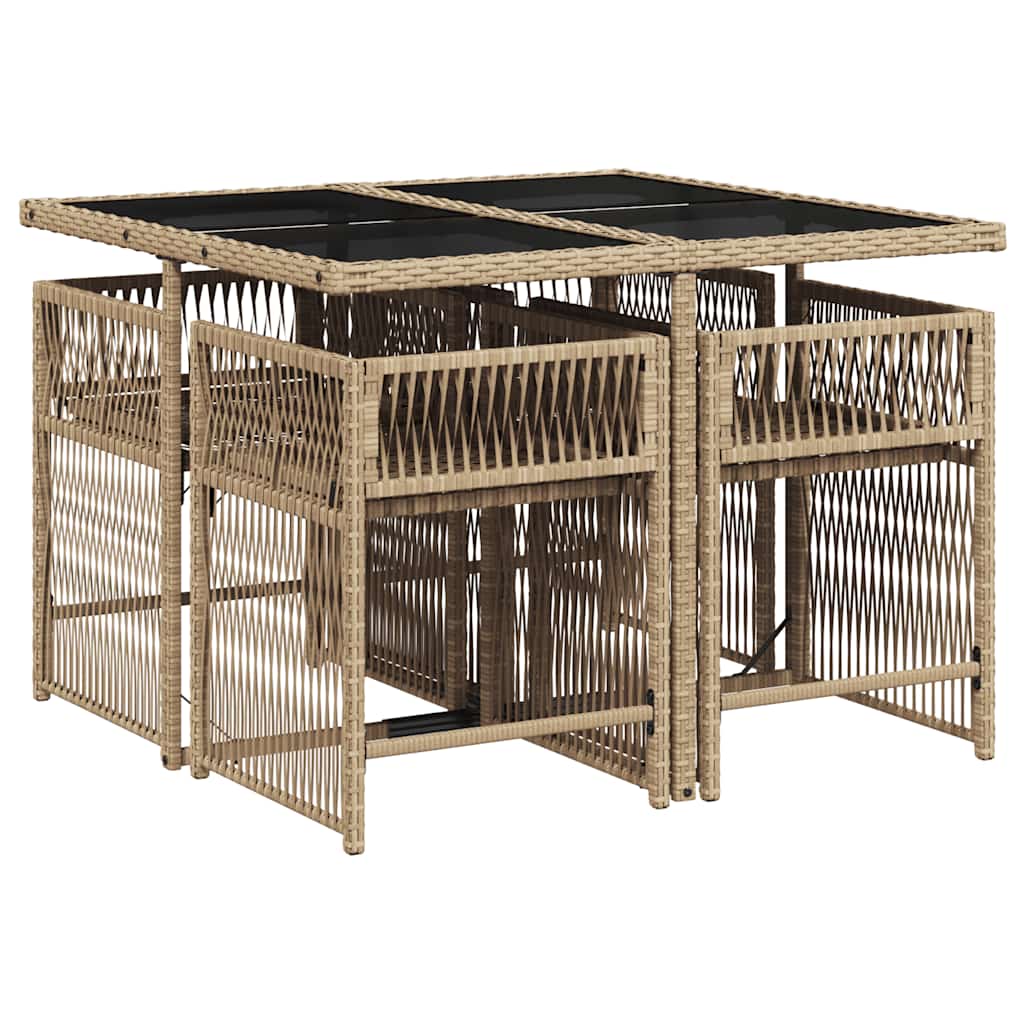 spisebordssæt til haven 5 dele med hynder polyrattan beige