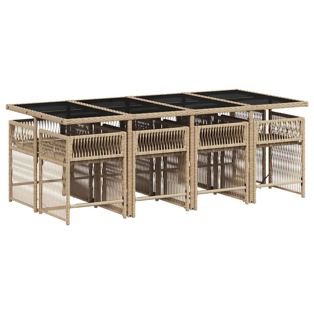 spisebordssæt til haven 9 dele med hynder polyrattan beige