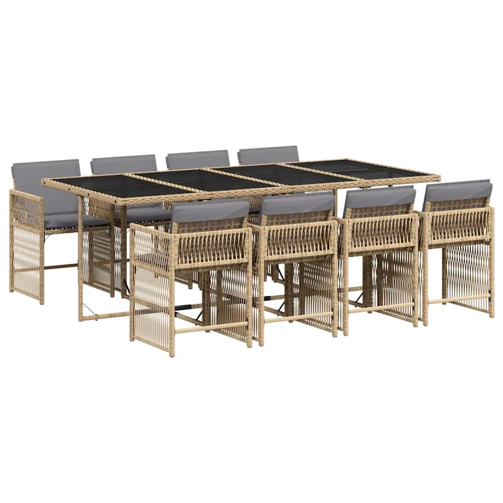 spisebordssæt til haven 9 dele med hynder polyrattan beige
