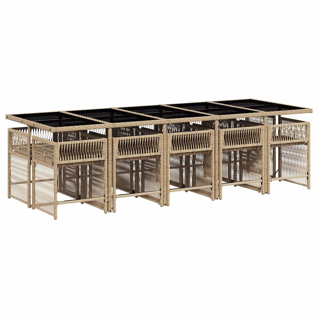 spisebordssæt til haven 11 dele med hynder polyrattan beige