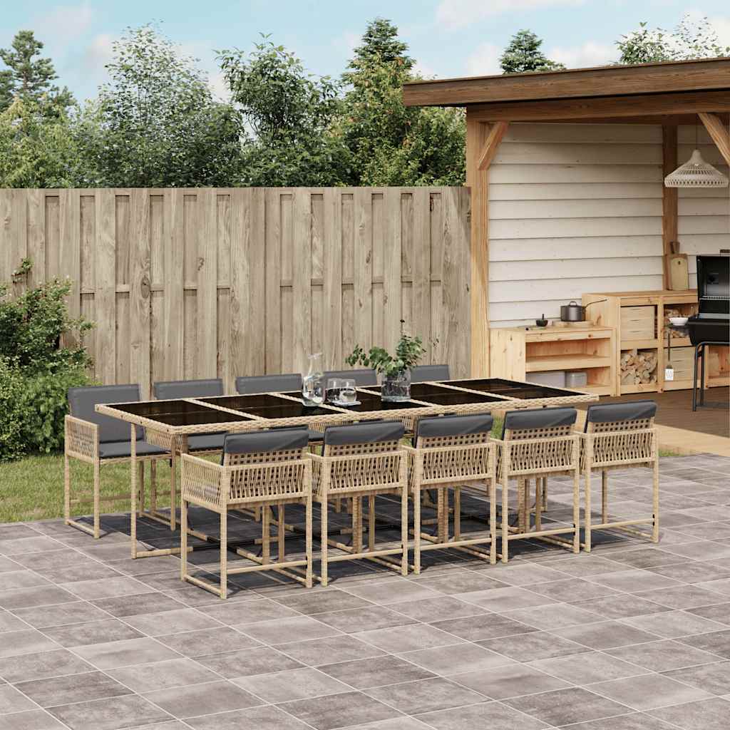 spisebordssæt til haven 11 dele med hynder polyrattan beige