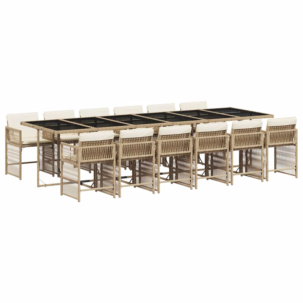 spisebordssæt til haven 13 dele med hynder polyrattan beige