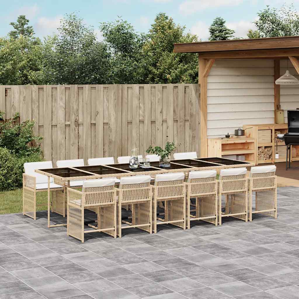 spisebordssæt til haven 13 dele med hynder polyrattan beige