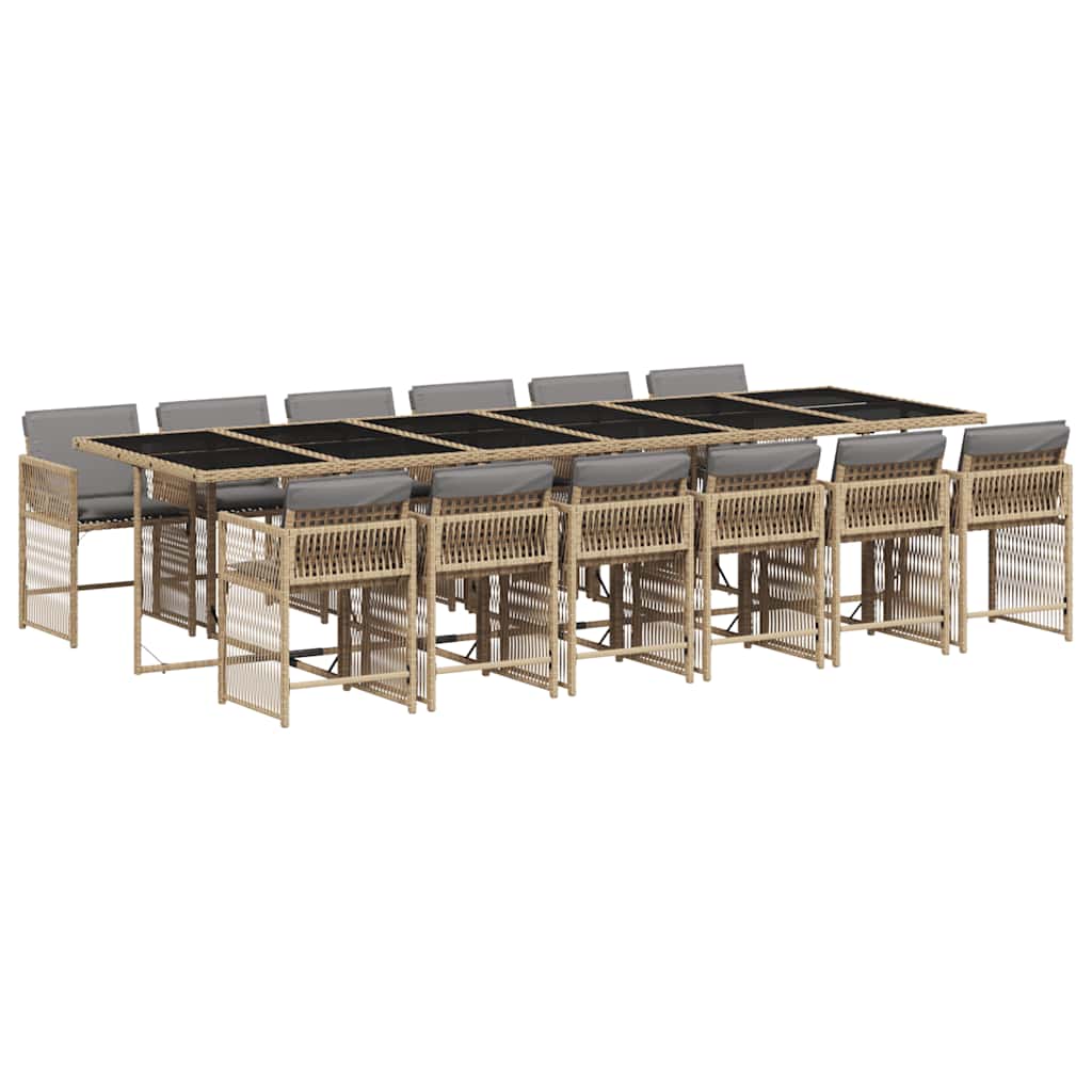 spisebordssæt til haven 13 dele med hynder polyrattan beige