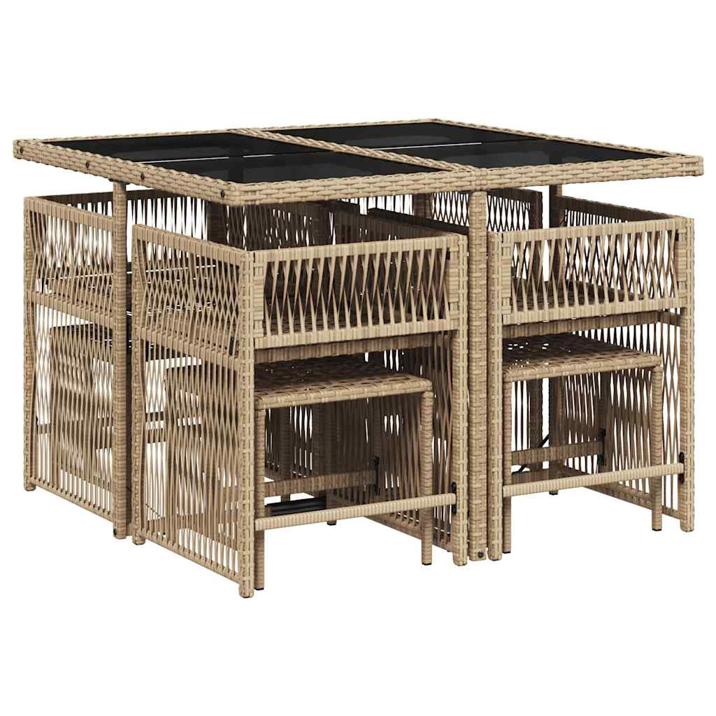 spisebordssæt til haven 9 dele med hynder polyrattan beige