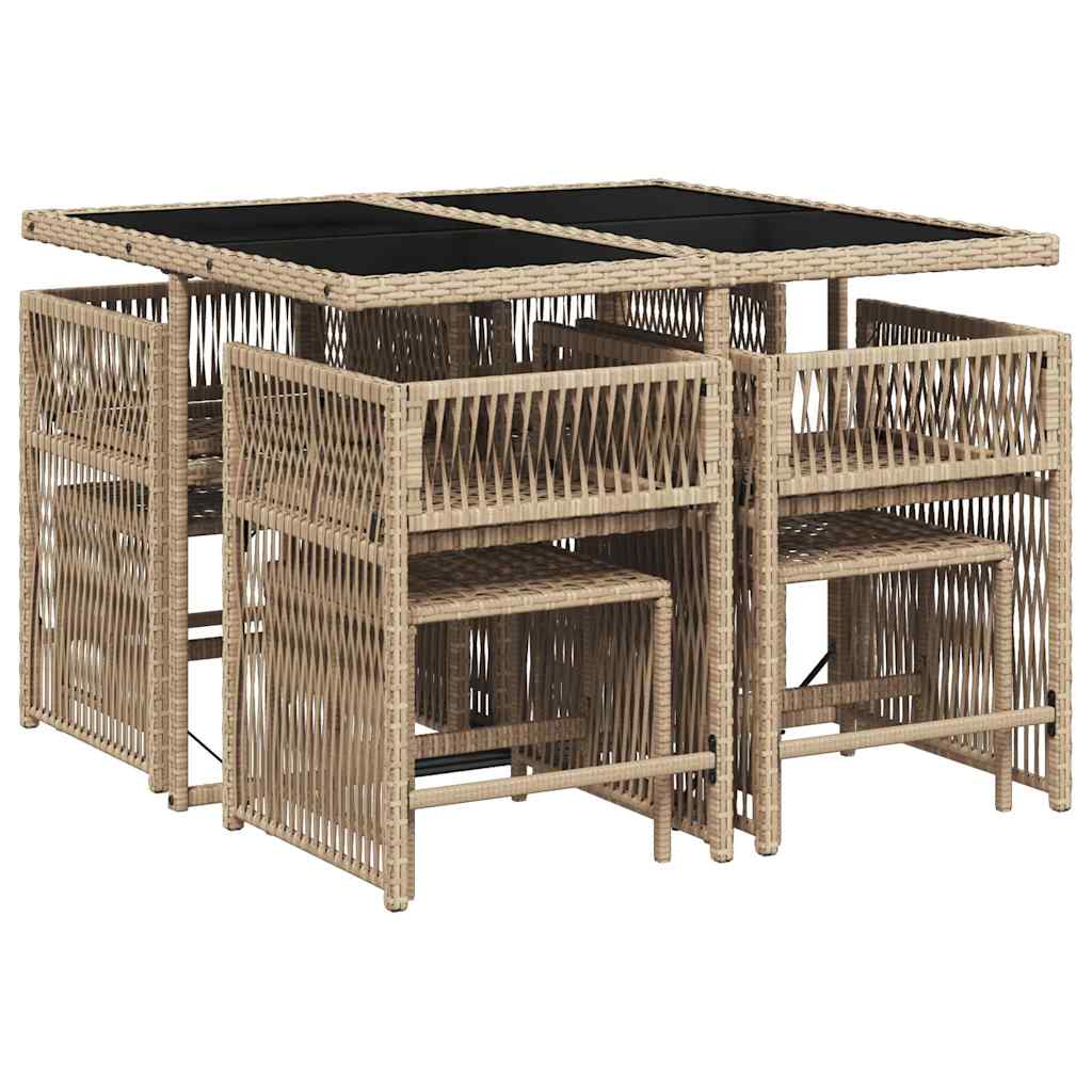 spisebordssæt til haven 9 dele med hynder polyrattan beige