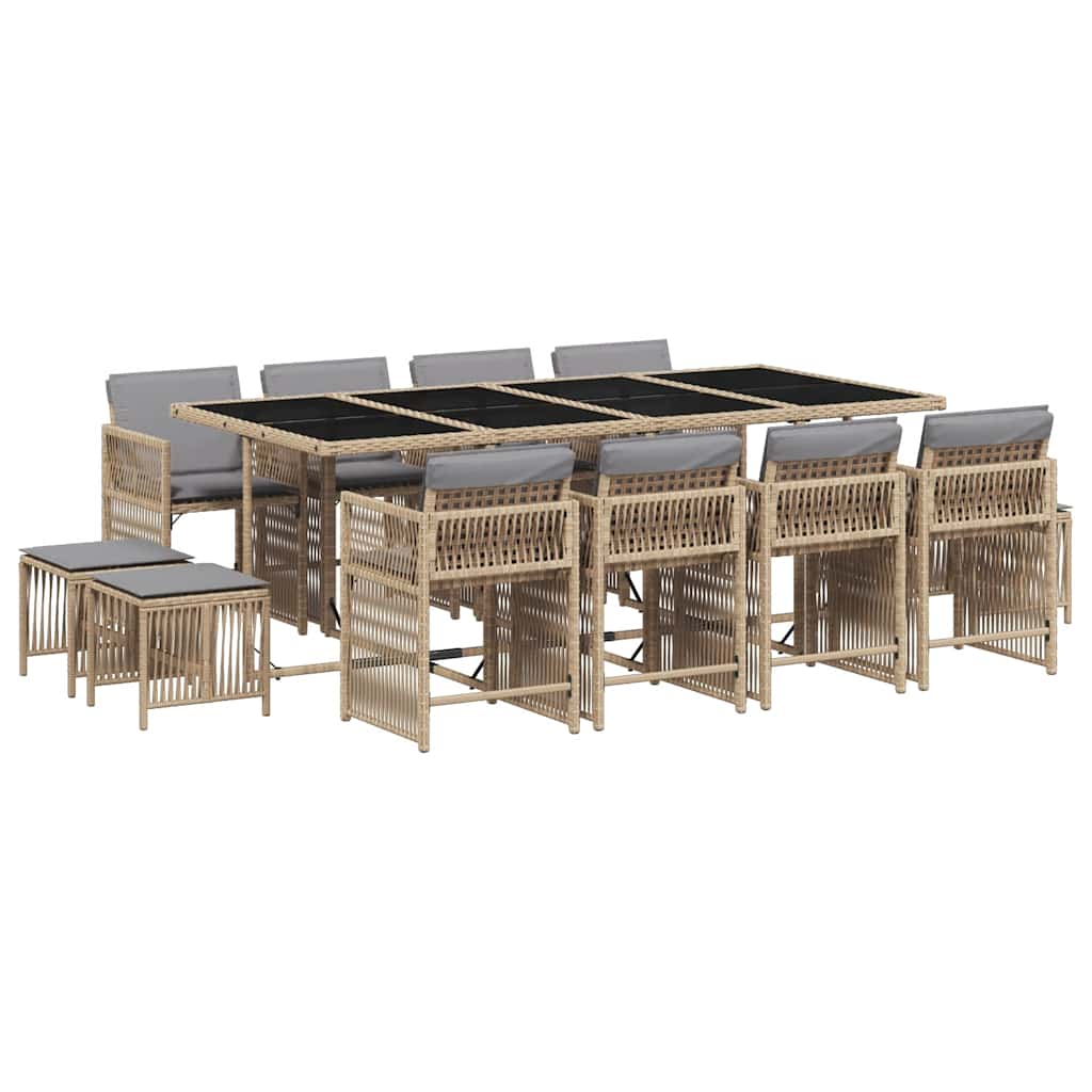 spisebordssæt til haven 13 dele med hynder polyrattan beige