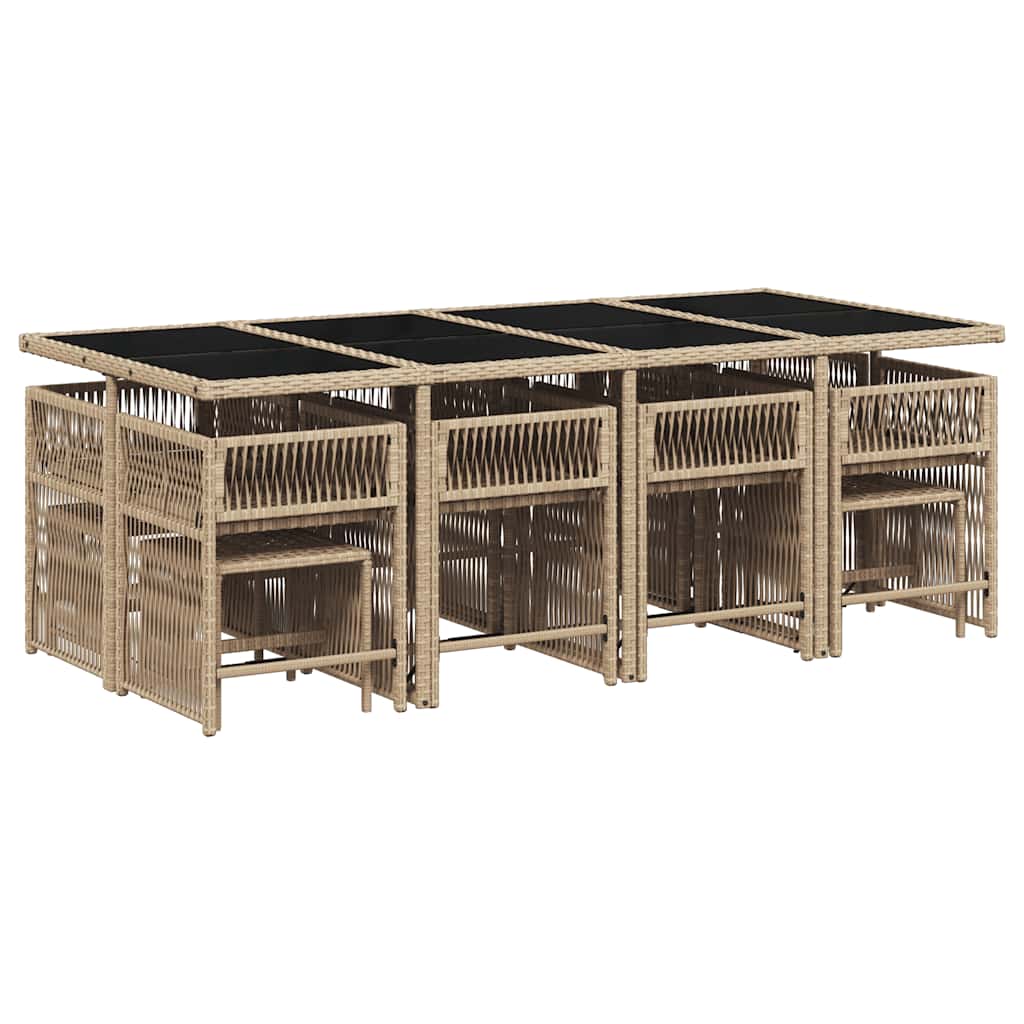 spisebordssæt til haven 13 dele med hynder polyrattan beige