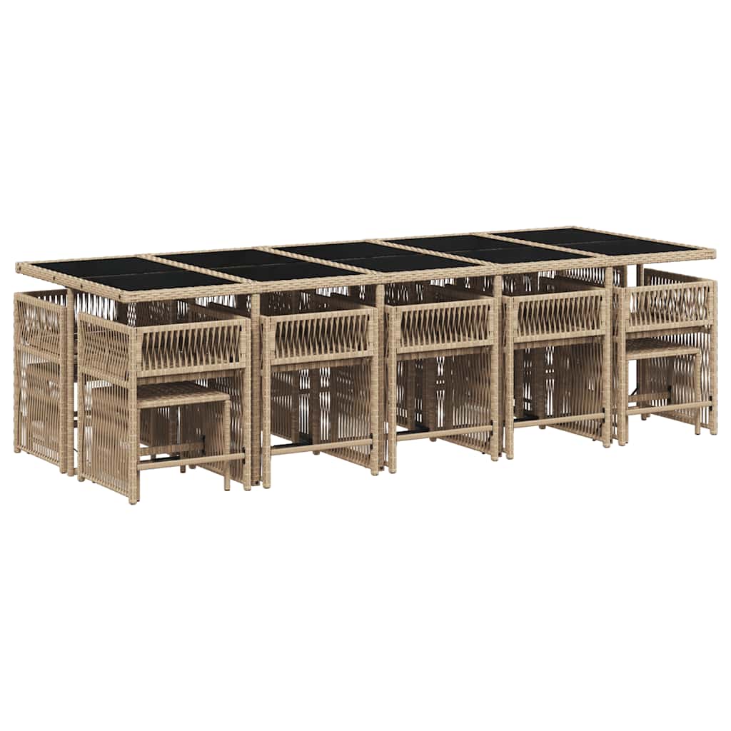 spisebordssæt til haven 15 dele med hynder polyrattan beige