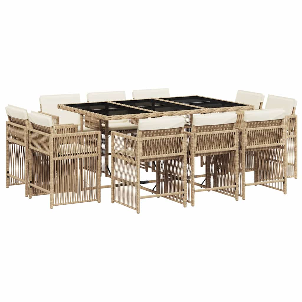 spisebordssæt til haven 11 dele med hynder polyrattan beige