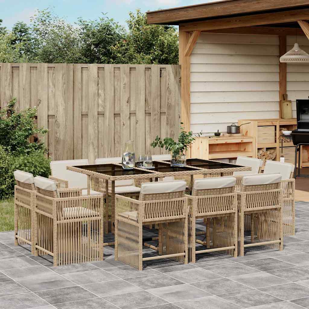 spisebordssæt til haven 11 dele med hynder polyrattan beige