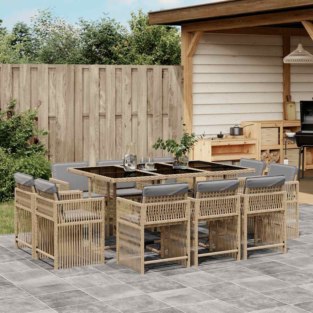 spisebordssæt til haven 11 dele med hynder polyrattan beige