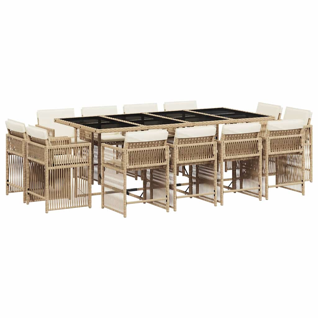spisebordssæt til haven 13 dele med hynder polyrattan beige