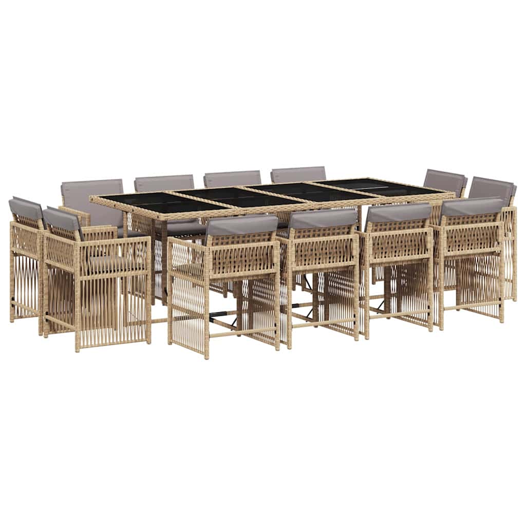 spisebordssæt til haven 13 dele med hynder polyrattan beige