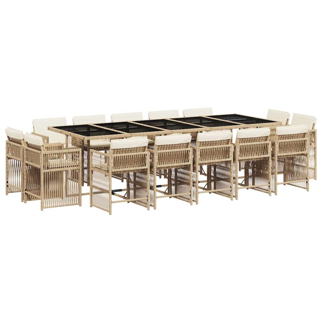 spisebordssæt til haven 15 dele med hynder polyrattan beige