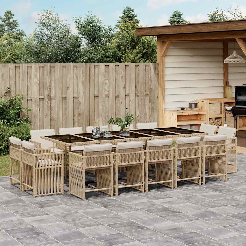 spisebordssæt til haven 15 dele med hynder polyrattan beige