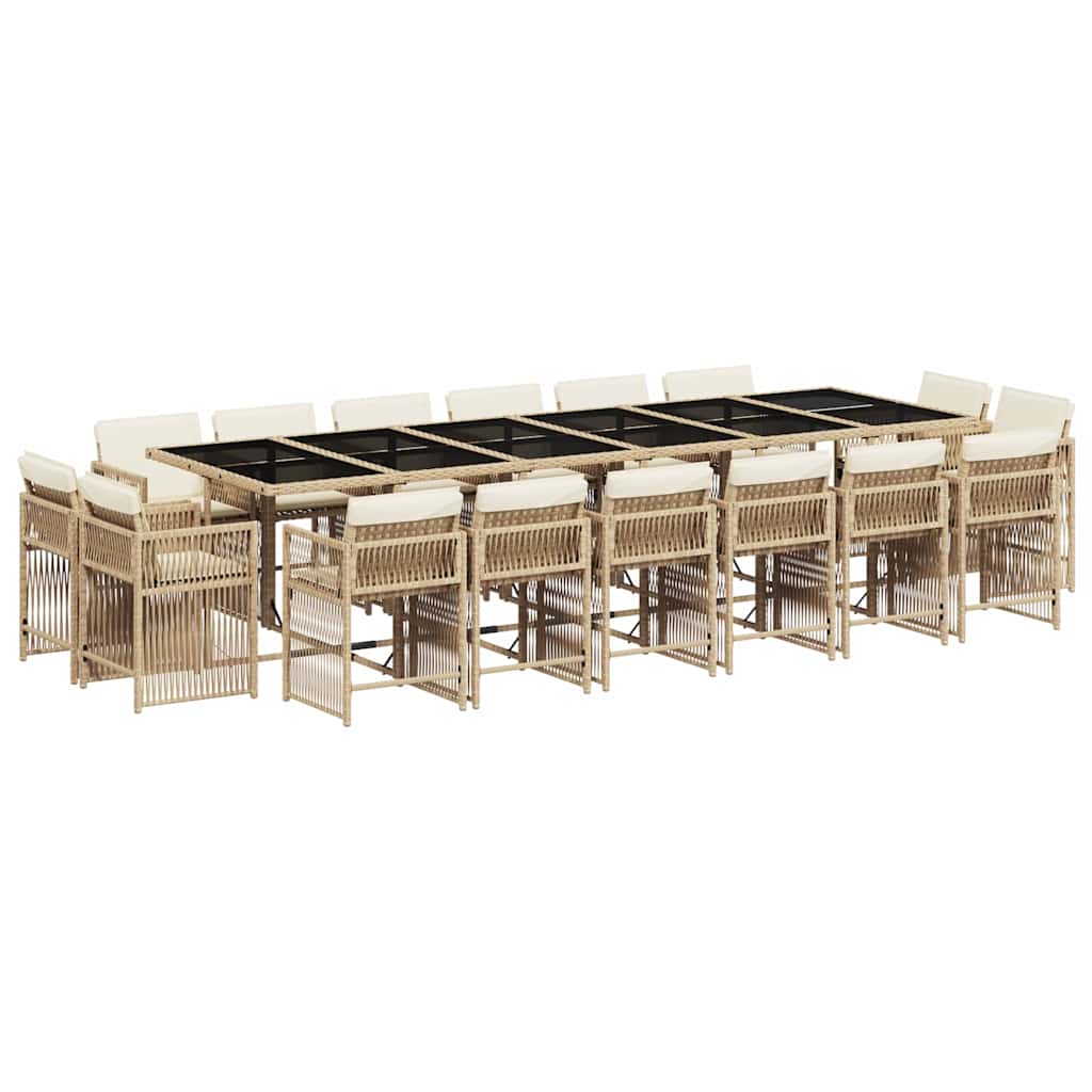 spisebordssæt til haven 17 dele med hynder polyrattan beige