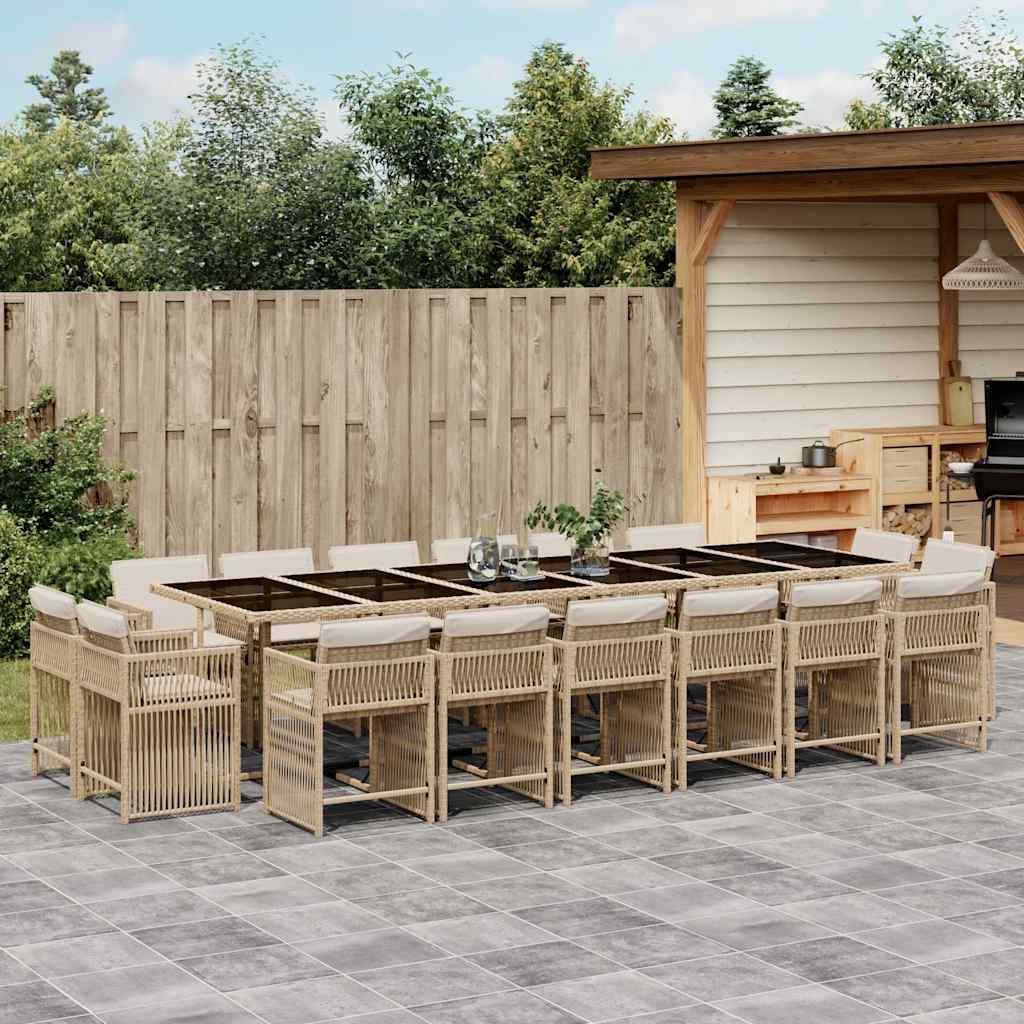 spisebordssæt til haven 17 dele med hynder polyrattan beige