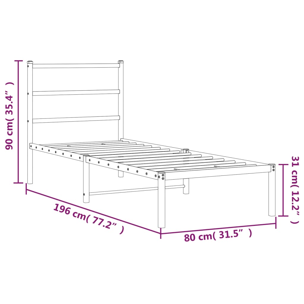 sengeramme med sengegavl 75x190 cm metal sort
